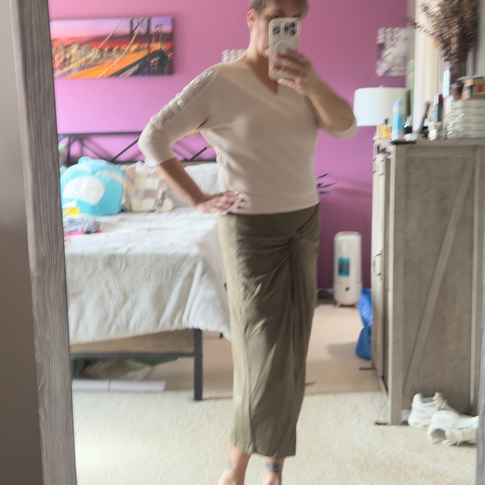 NWT Olive green faux wrap suede pencil skirt